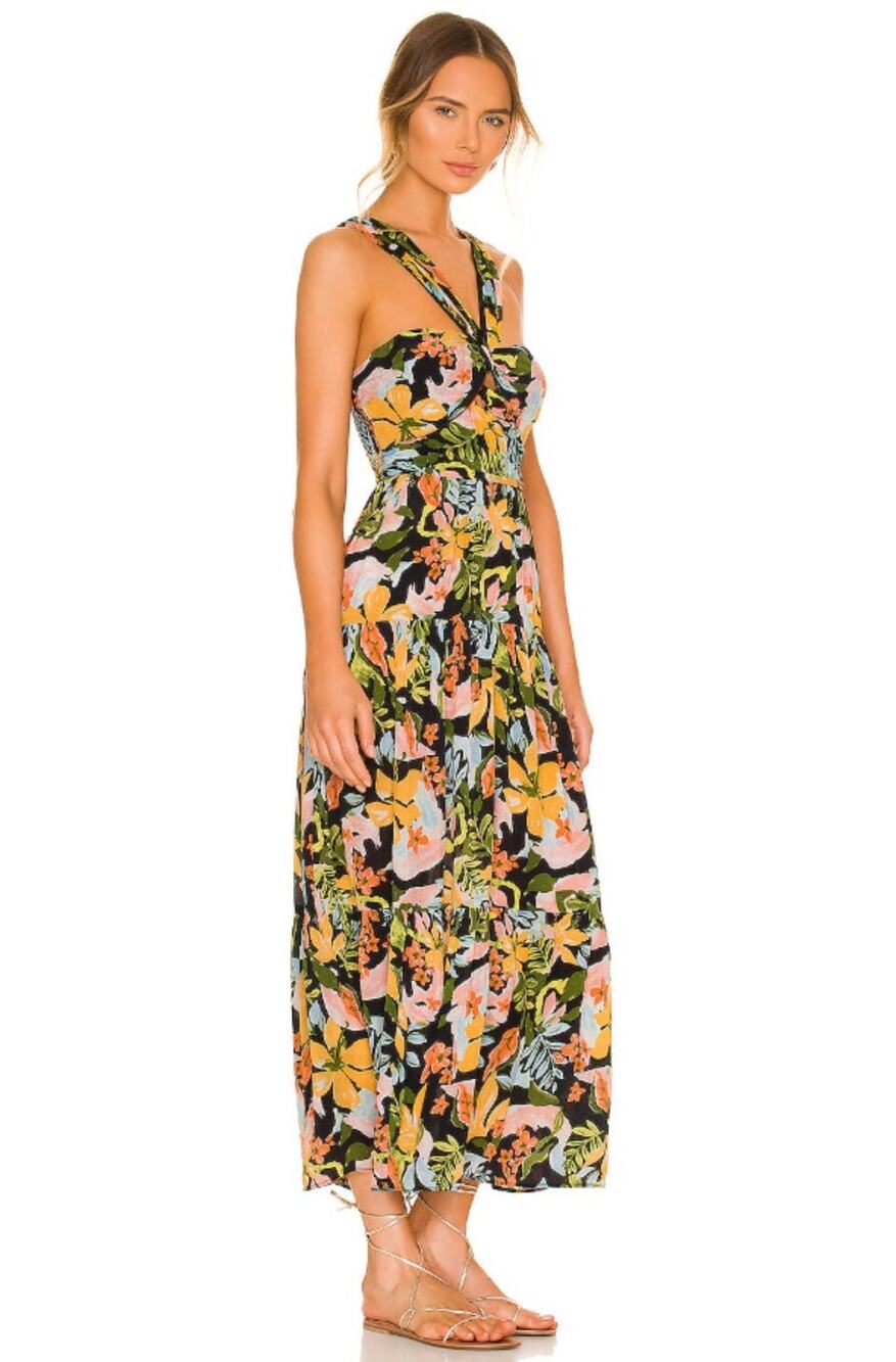 Saylor Starlee Black Multicolor Floral Tiered Maxi Dress Women's size Medium